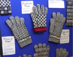 These gloves were knitted by May McCormick of Sanquhar and are shown on display in the A’ the Airts Centre in Sanquhar at a study day in November 2014. (Photo: Angharad Thomas, with permission from May McCormick).