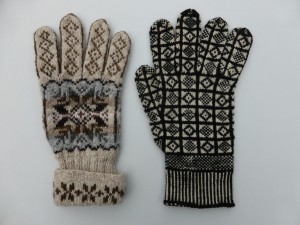 Shetland glove with Sanquhar glove, backs. (Photo: Angharad Thomas)